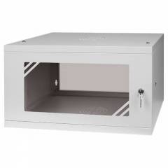 Komutācijas skapis 19" 6U, 450mm, stikla durvis, pelēks
