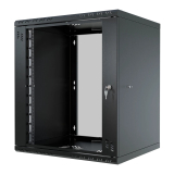 Komutācijas skapis 19" 12U, 450mm, stikla durvis, melns
