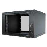 Komutācijas skapis 19" 6U, 450mm, stikla durvis, melns