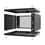 Komutācijas skapis 19" 6U, 450mm, stikla durvis, melns