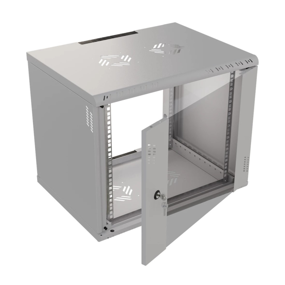 Komutācijas skapis Pro 19" 9U, 450mm, stikla durvis, pelēks