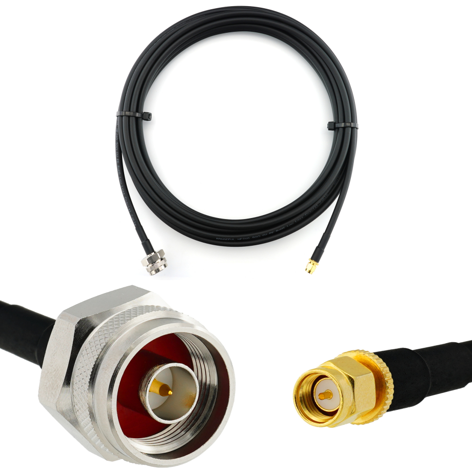 SMA Male / N Male Hex 5m koaksiālais kabelis — HF240 (LMR240 ekvivalents)