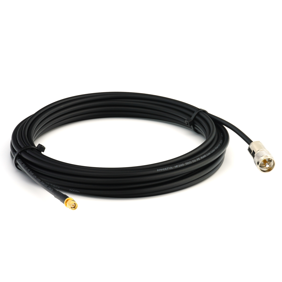 SMA Male / PL259 20m UHF elastīgs koaksiālais kabelis CB radio — HF240 (LMR240 ekvivalents)