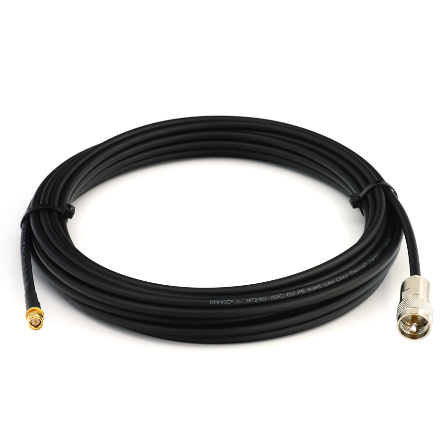 SMA Male / PL259 20m UHF elastīgs koaksiālais kabelis CB radio — HF240 (LMR240 ekvivalents)