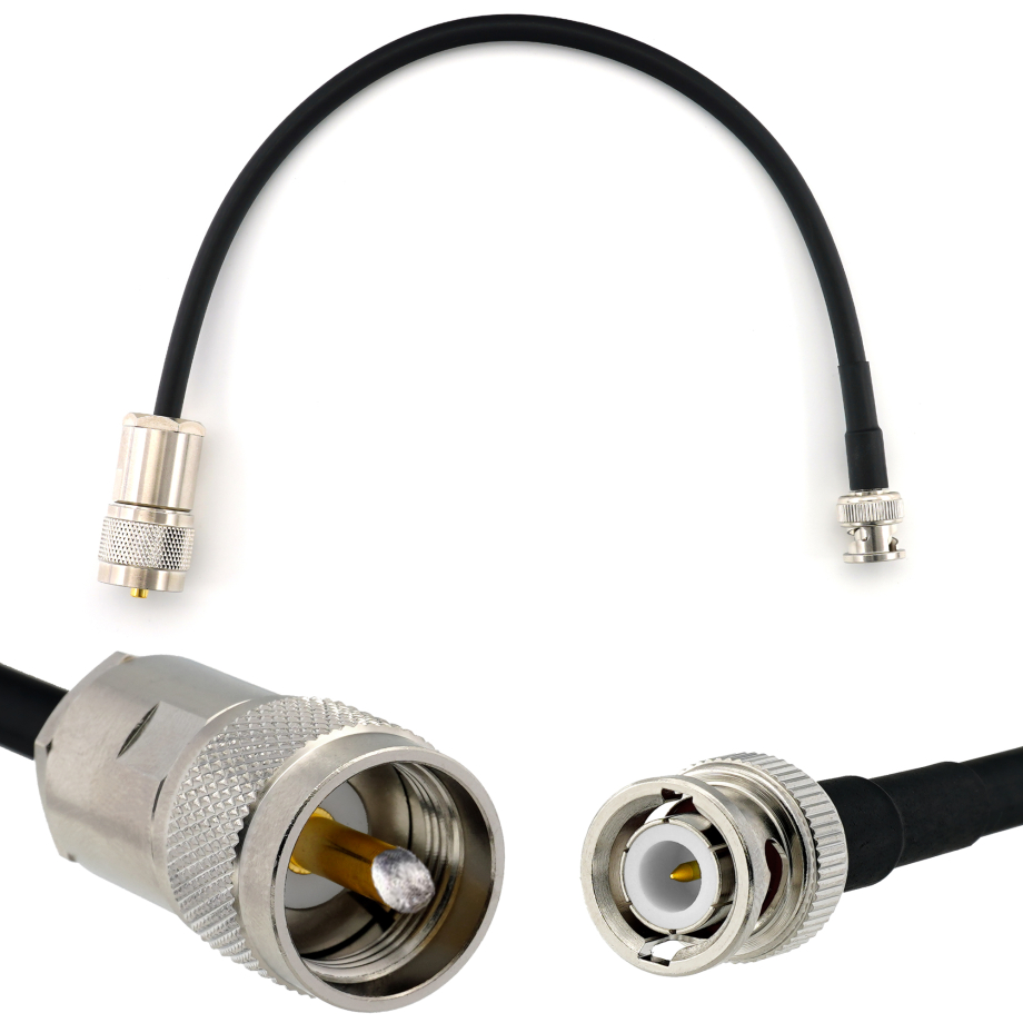 BNC Male / PL259 30cm UHF koaksiālais kabelis — HF240 (LMR240 ekvivalents)