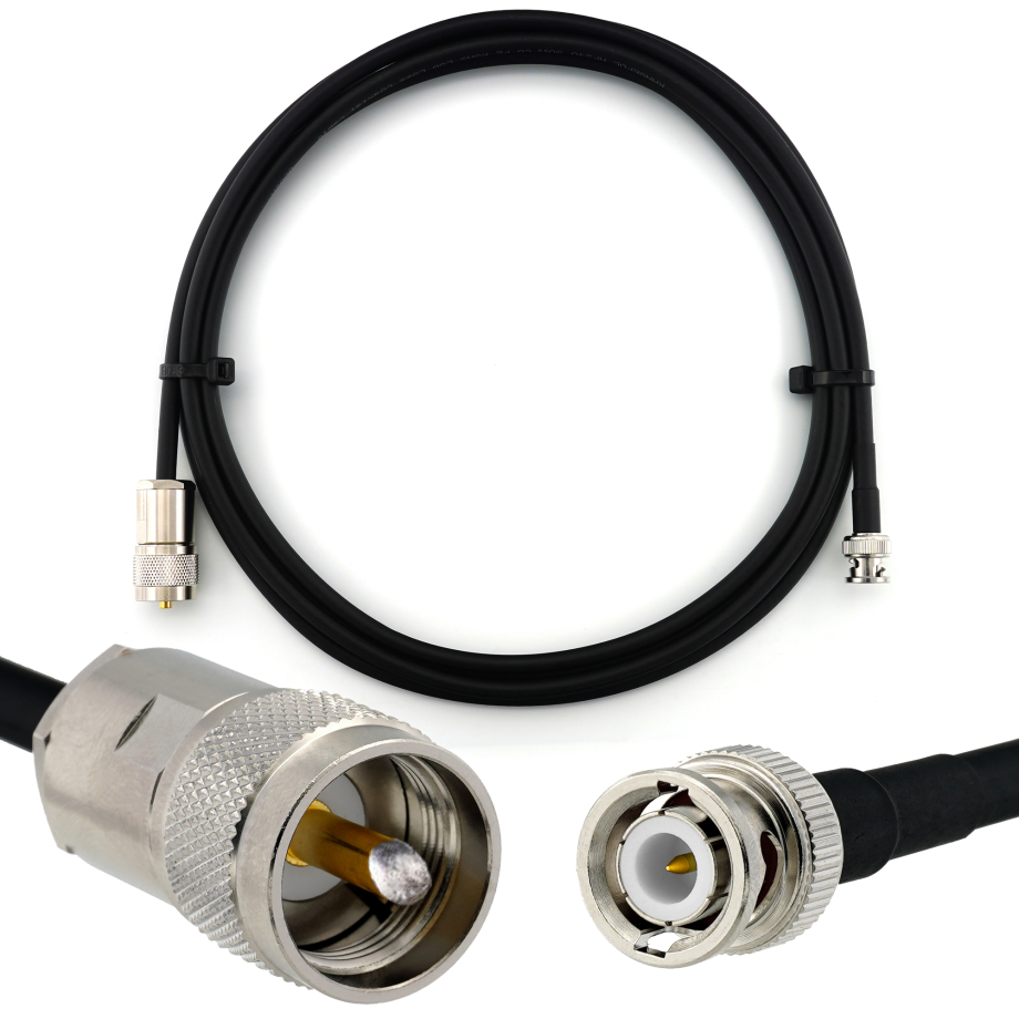 BNC Male / PL259 1m UHF koaksiālais kabelis — HF240 (LMR240 ekvivalents)