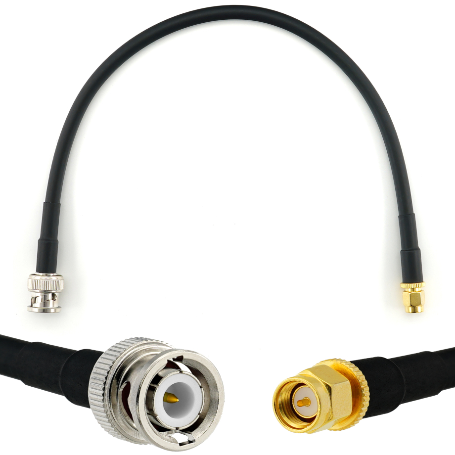 BNC Male / SMA Male 30cm koaksiālais kabelis — HF240 (LMR240 ekvivalents)
