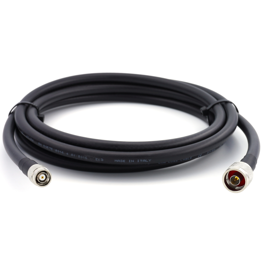 N Male / RP-TNC Male 10m koaksiālais kabelis — elastīgs HF-400-UF (ekvivalents LMR400 UF UltraFlex)