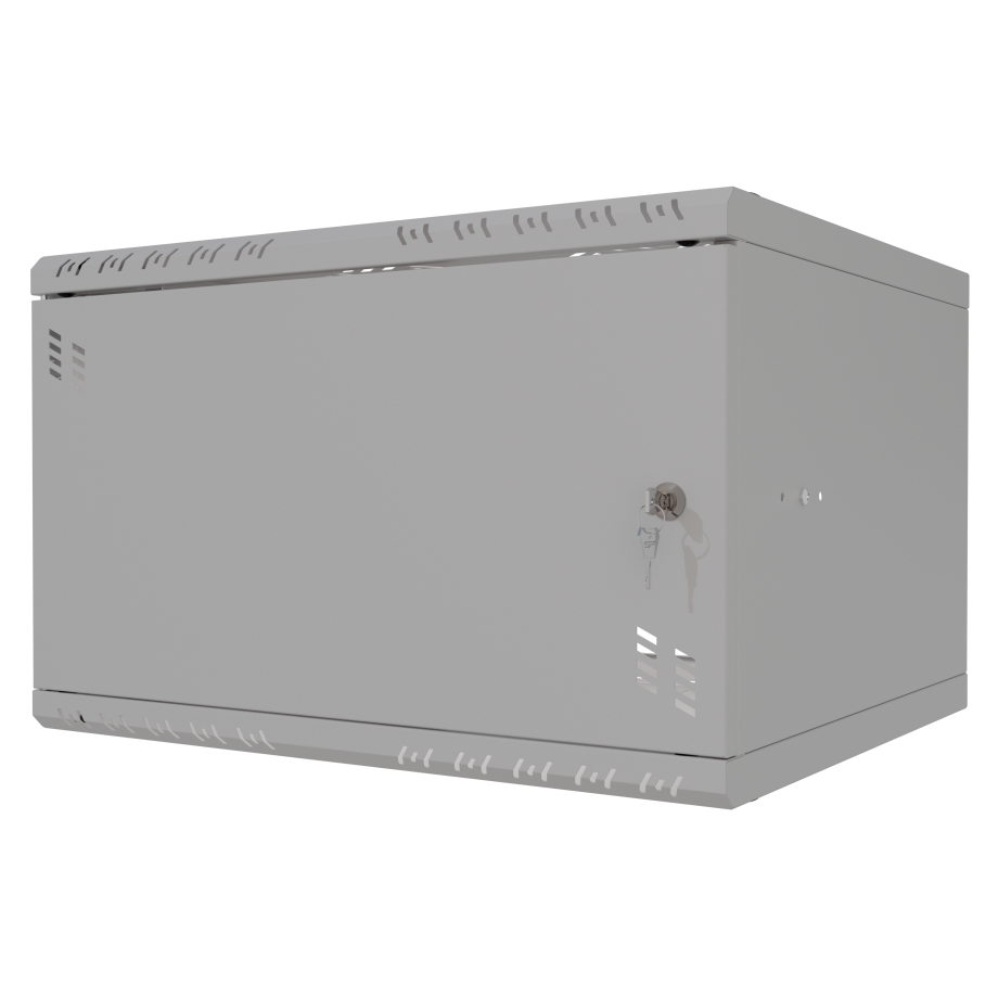 Komutācijas skapis 19" 6U, 450mm, stikla durvis, pelēks