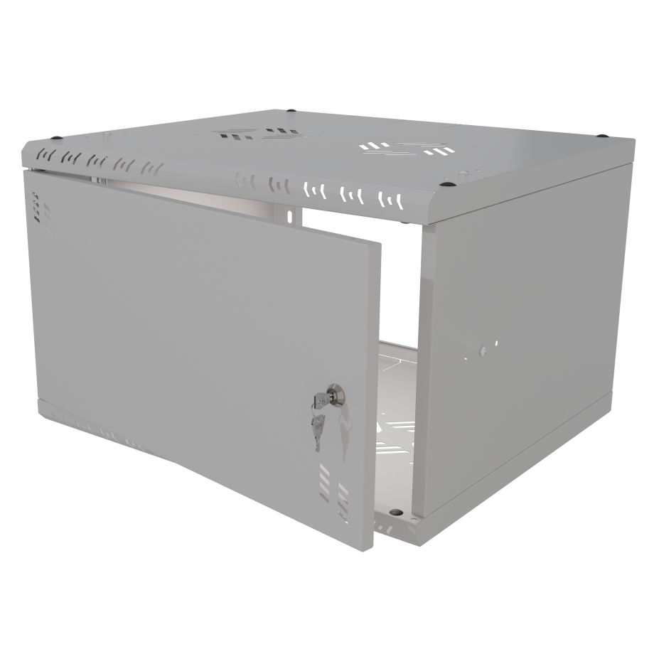 Komutācijas skapis 19" 6U, 450mm, stikla durvis, pelēks
