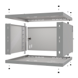 Komutācijas skapis 19" 6U, 450mm, stikla durvis, pelēks
