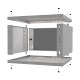 Komutācijas skapis 19" 6U, 450mm, stikla durvis, pelēks