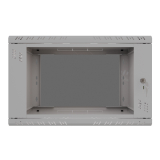 Komutācijas skapis 19" 6U, 450mm, stikla durvis, pelēks