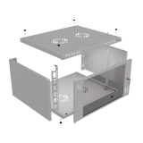 Komutācijas skapis 19" 6U, 450mm, stikla durvis, pelēks