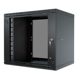 Komutācijas skapis 19" 9U, 450mm, stikla durvis, melns