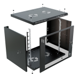 Komutācijas skapis 19" 9U, 450mm, stikla durvis, melns