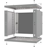 Komutācijas skapis 19" 9U, 450mm, stikla durvis, pelēks