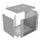Komutācijas skapis 19" 9U, 450mm, stikla durvis, pelēks