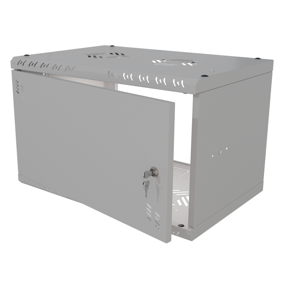 Komutācijas skapis 19" 6U, 350mm, metāla durvis, pelēks