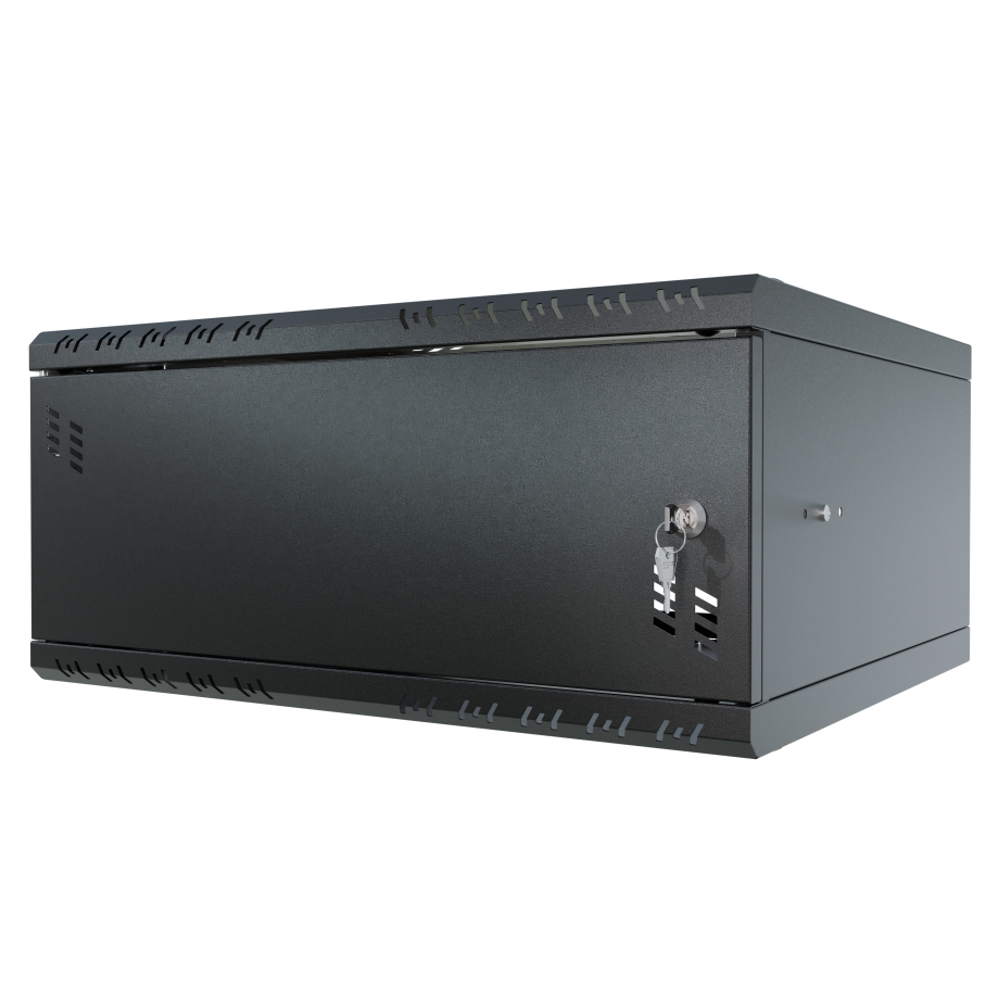 Komutācijas skapis 19" 4U, 450mm, metāla durvis, melns