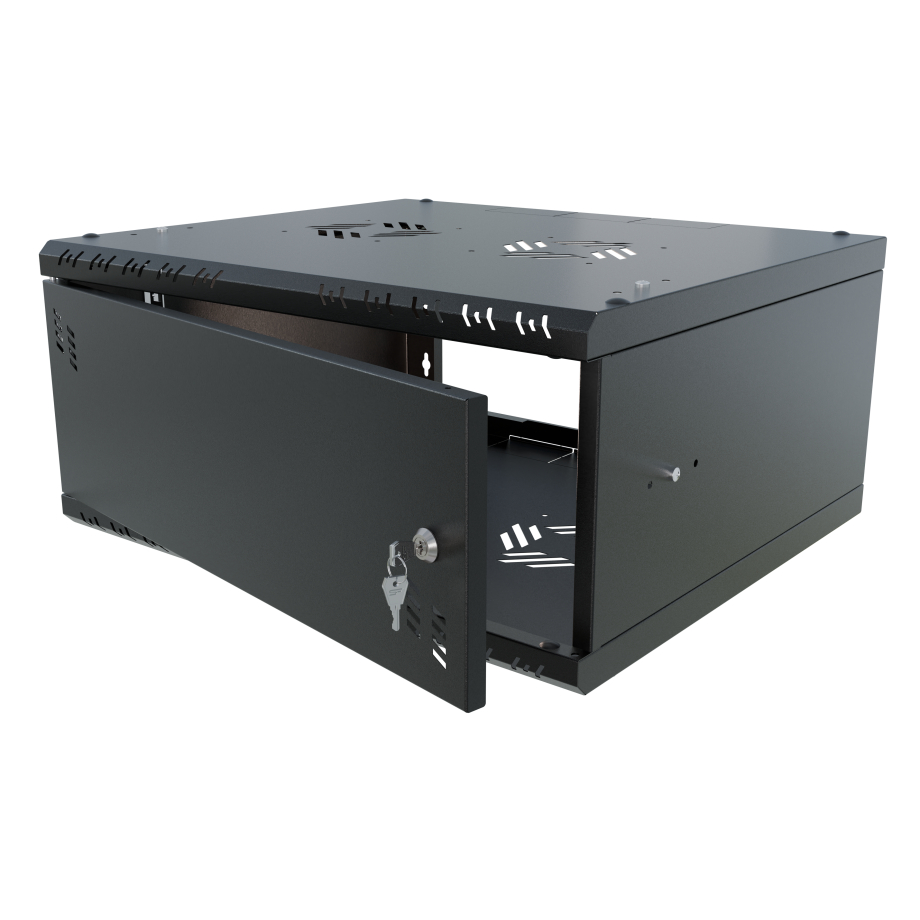 Komutācijas skapis 19" 4U, 450mm, metāla durvis, melns
