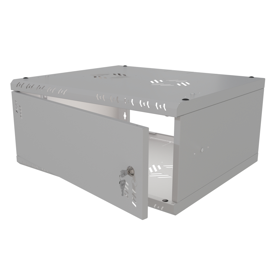 Komutācijas skapis 19" 4U, 450mm, metāla durvis, pelēks