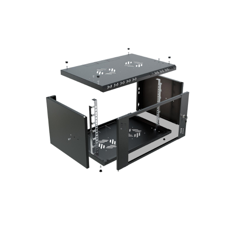 Komutācijas skapis 19" 6U, 350mm, stikla durvis, melns