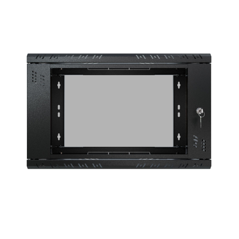 Komutācijas skapis 19" 6U, 350mm, stikla durvis, melns